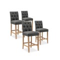 Lot de 4 chaises de bar en bois Gaya tissu Gris - H65cm