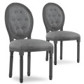Lot de 2 chaises médaillon capitonnées Louis XVI tissu Gris bois Gris