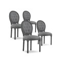 Lot de 4 chaises médaillon capitonnées Louis XVI tissu Gris bois Gris