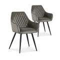 Lot de 2 chaises Victoria en velours gris pieds noir