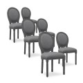 Lot de 6 chaises médaillon Louis XVI tissu Gris bois Gris