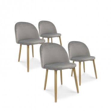 Lot de 4 chaises style scandinave Agathe velours Gris