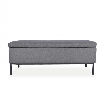 Banquette Coffre Louise tissu gris foncé pieds noirs