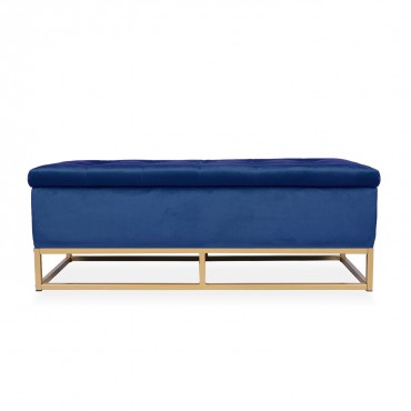 Banquette coffre Angele Velours bleu pieds doré