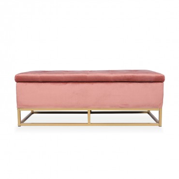Banquette coffre Angele Velours rose pieds or