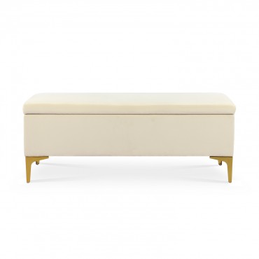 Banquette Coffre Chloé velours Beige pieds doré