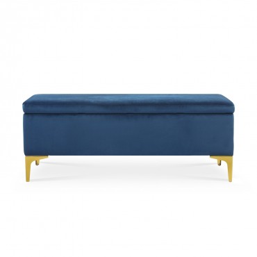 Banquette Coffre Chloé velours Bleu pieds doré