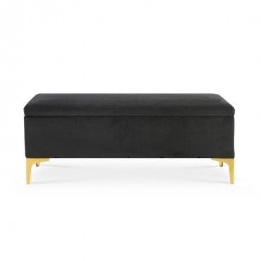 Banquette Coffre Chloé velours Noir pieds doré