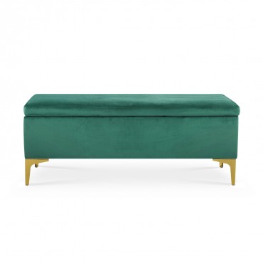 Banquette Coffre Chloé velours Vert pieds doré