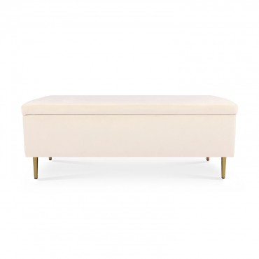 Banquette Coffre Iris velours Beige pieds doré