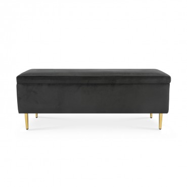 Banquette Coffre Iris velours Noir pieds doré