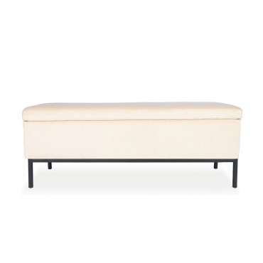 Banquette Coffre Louise velours Beige pieds noirs