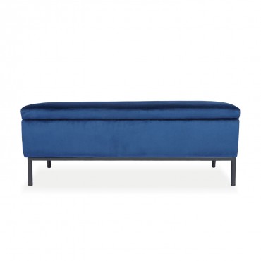 Banquette Coffre Louise velours Bleu pieds noirs