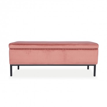 Banquette Coffre Louise velours Rose pieds noirs