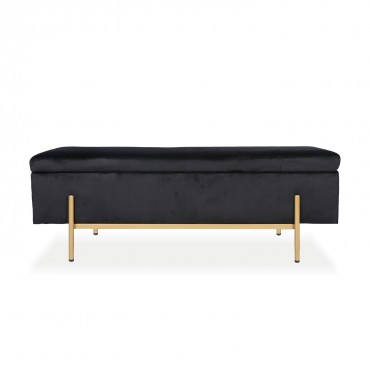 Banquette coffre Olivia Velours noir pieds doré