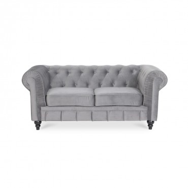 Canapé Chesterfield Velours 2 Places Altesse Argent