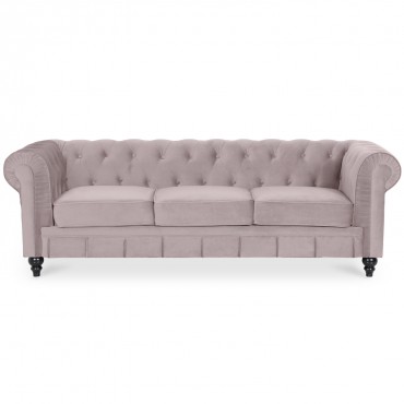 Canape Chesterfield Velours 3 Places Altesse Taupe