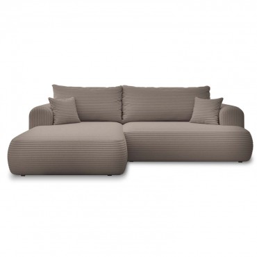 Canapé d'angle gauche convertible Velaro velours côtelé Taupe
