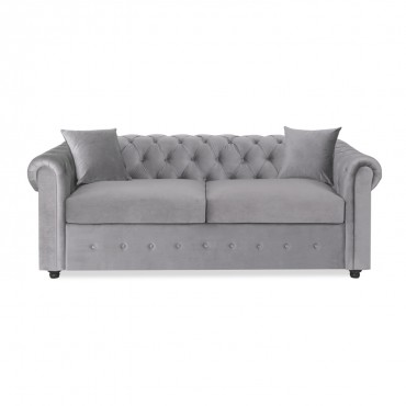 Canapé Chesterfield convertible Velours 3 Places Argent