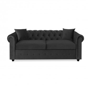 Canapé Chesterfield convertible Velours 3 Places Noir