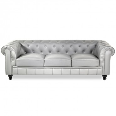 Canapé Chesterfield 3 Places Regency Argent