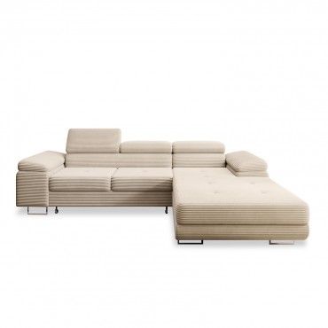 Canapé d'angle droit convertible Alphonso velours côtelé Beige