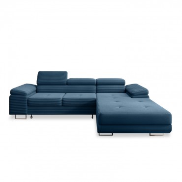 Canapé d'angle droit convertible Alphonso velours côtelé Bleu