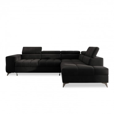 Canapé d'angle droit convertible Gaspard velours Noir