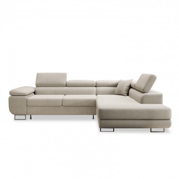 Canapé d'angle droit convertible Marius tissu Beige