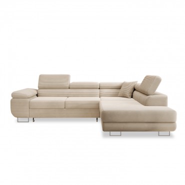 Canapé d'angle droit convertible Marius velours côtelé Beige