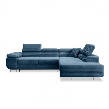 Canapé d'angle droit convertible Marius velours côtelé Bleu