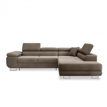 Canapé d'angle droit convertible Marius velours côtelé Taupe