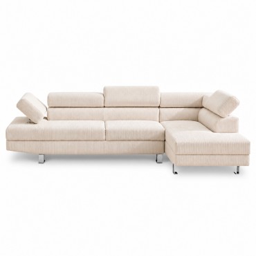 Canapé d'angle droit avec têtières relevables Palerme velours côtelé beige
