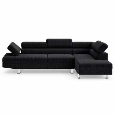 Canapé d'angle droit avec têtières relevables Palerme velours côtelé noir