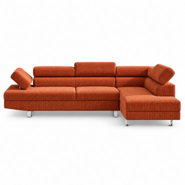 Canapé d'angle droit avec têtières relevables Palerme velours côtelé terracotta