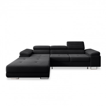 Canapé d'angle gauche convertible Alphonso velours côtelé Noir