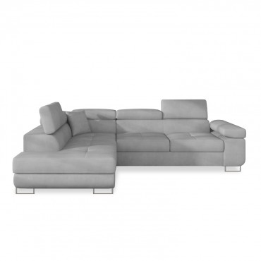 Canapé d'angle gauche convertible Marius velours Gris