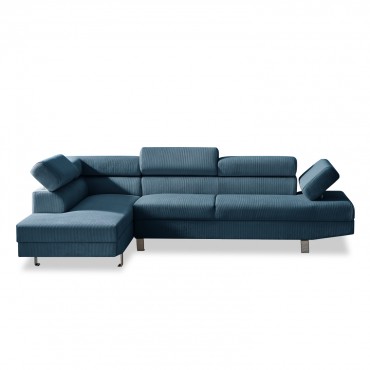 Canapé d'angle gauche avec têtières relevables Palerme velours côtelé bleu