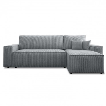 Canapé d'angle convertible réversible Lorenzo en velours côtelé Gris clair