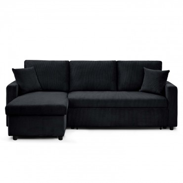 Canapé d'angle convertible Rico velours côtelé Noir