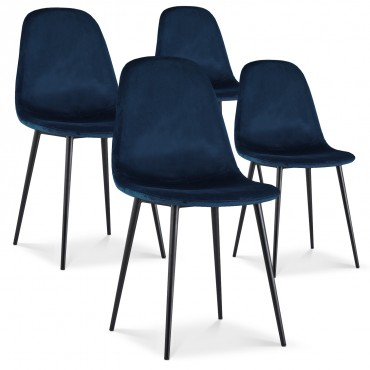 Lot de 4 chaises Bali velours bleu pieds noir