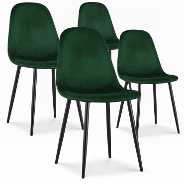 Lot de 4 chaises scandinaves Bali velours vert pieds noir