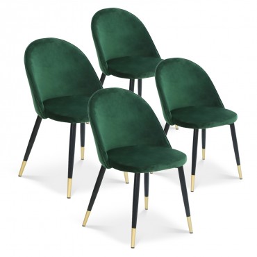 Lot de 4 chaises Bertille en velours vert pieds noir et or
