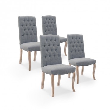 Lot de 4 chaises en velours gris capitonné JEREMI - DIP