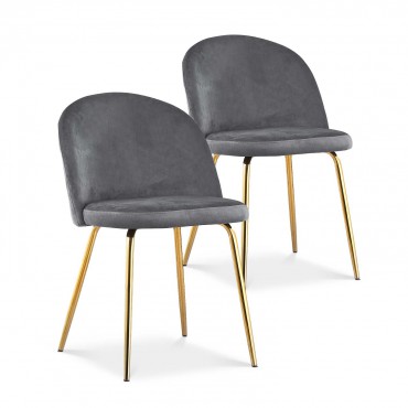 Lot de 2 chaises Cecilia velours Gris pieds dorés