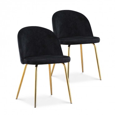 Lot de 2 chaises Cecilia velours Noir pieds doré