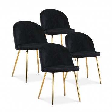 Table à Manger 120x70 Cm Avec 4 Chaises - Pieds Dorés, Plateau MDF, Chaises Velours Noir - Ensemble Salle à Manger Moderne