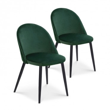 Lot de 2 chaises scandinaves Cecilia velours Vert pieds noirs