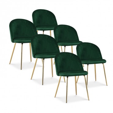 Lot de 6 chaises scandinaves Cecilia velours Vert pieds or