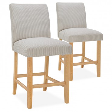 Lot de 2 chaises de bar en bois Rosie velours côtelé Beige - H65cm